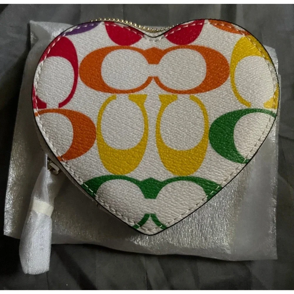 Coach Heart Rainbow Coin Purse NEW